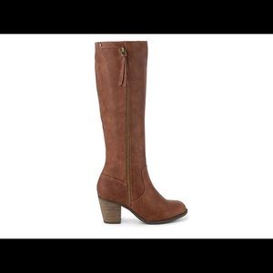 Tall brown boots with 2.5” heels